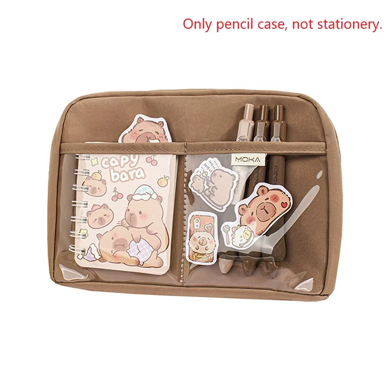 Imagem -06 - Grande Capacidade Capivara Kawaii Multi Layered Separado Papelaria Bolsa Lápis Case Bolsa Cosmético Escola e Material de Escritório