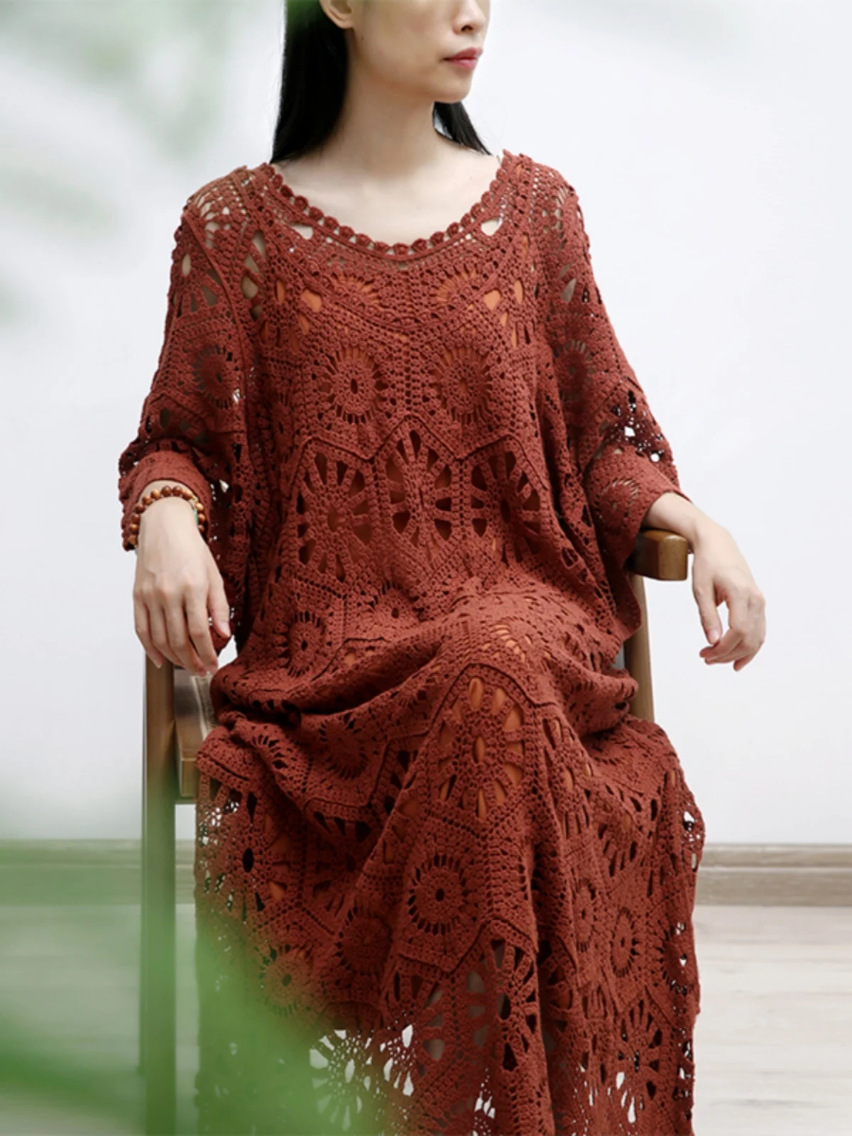 TIYIHAILEY Frühling Sommer Frauen Stricken Häkeln Kleider Halb Flare Hülse Blau Rot Lose Damen Kleidung Mode Lange Mid-kalb