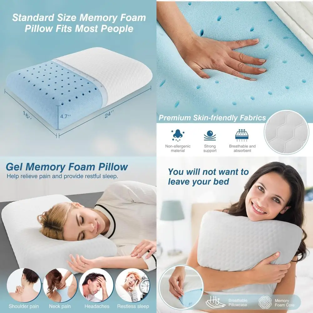 

Набор из 2 подушек из пены с эффектом памяти с моющимися чехлами, с охлаждающим гелем для сна на боку и на спине, дышащая сетка, белые