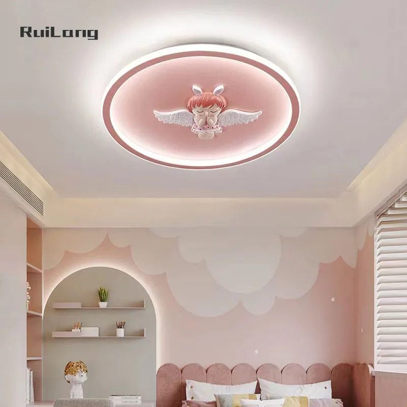 Cartoon Angel Baby LED Ceiling Light For Girl Room Princess Bedroom Ceiling Lamp Children Nursery Cute Pink Chandelier Kids Lamp