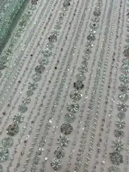 하이 퀄리티 아프리카 나이지리아 원단 레이스 쌀 진주, 크리스탈 비즈 자수 프렌치 원사, 결혼식 및 이브닝 드레스 파티