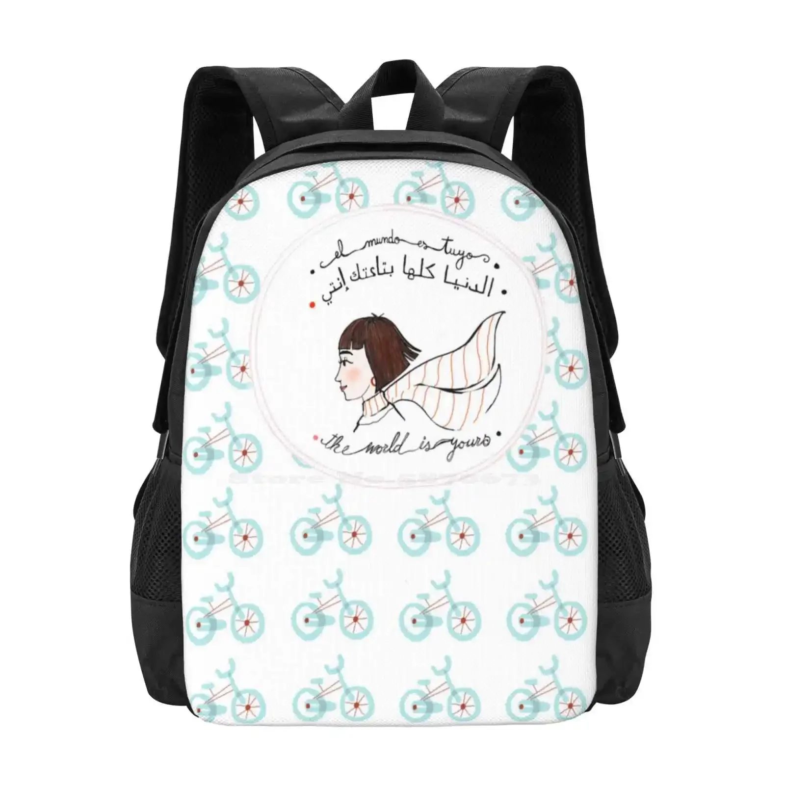 

The World Is Yours: Coco With Bikes Hot Sale Schoolbag Backpack Fashion Bags Girl Woman Fringe Clear Skin Handkerchief Bike