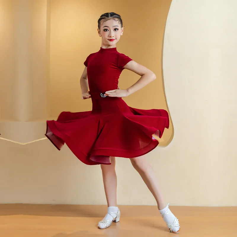 Kids Gold Sequin Fringe Latin Dance Dress Girls Sleeveless Ballroom Salsa Cha Cha Tango Performance Costume Shiny Fringe Colthes