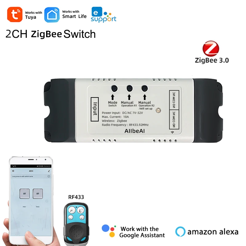 Zigbee eWeLink Tuya Smart 2CH Motor Switch Module,DC 12V 24V 32V,2 Channel Relay for SmartThing 2MQTT Bridge Hub,RF433Mhz Remote