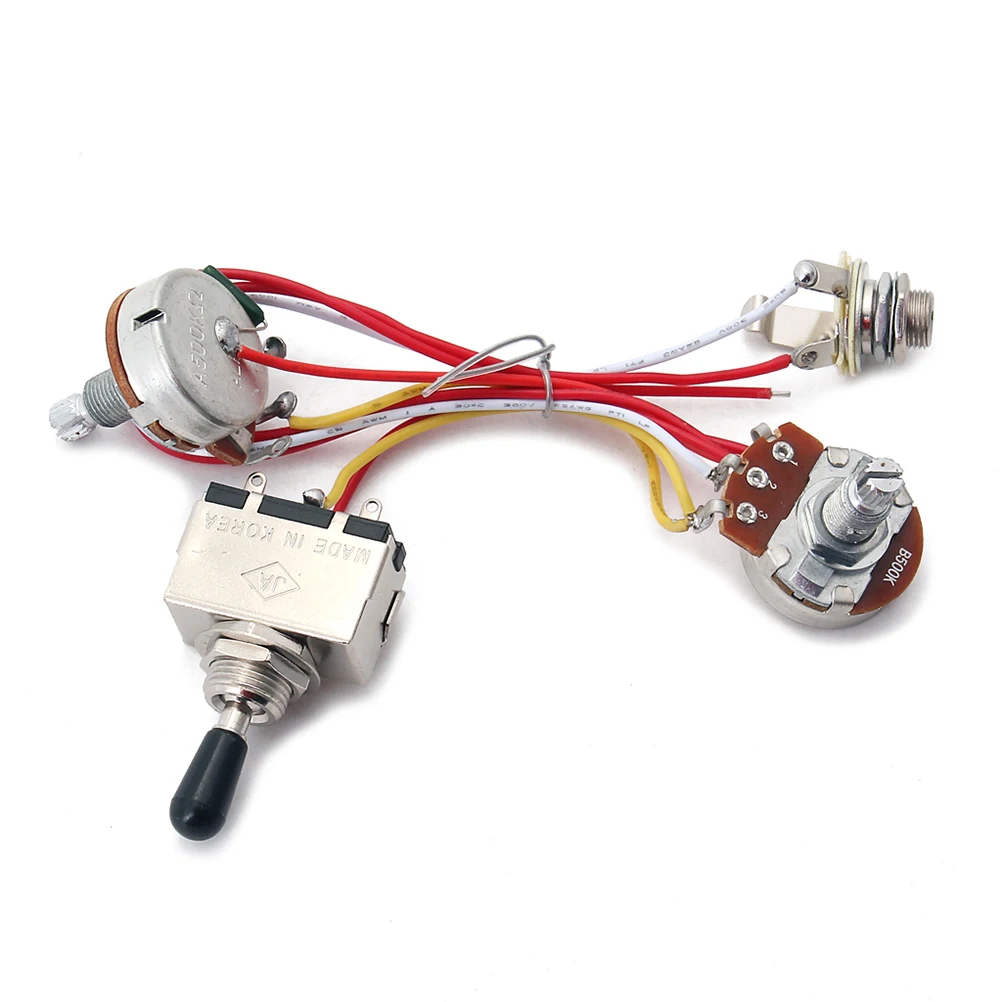 

Potentiometer Black Button 3 Way Toggle Wiring Kit for Electric Guitar 500K Pots 18mm Shafts Pre Wired Easy