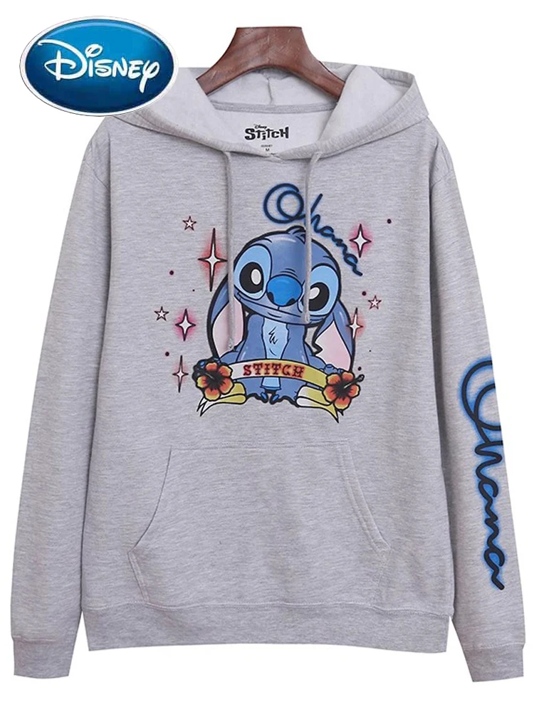 

Disney Sweatshirt Stitch Little Monster Cartoon Print Women Long Sleeve Hooded Pullover Jumper Fleece Jumper Jacket Tee Top Gray