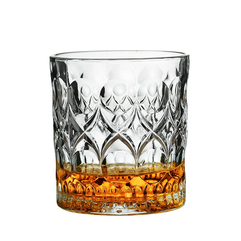 2pcs Glass Cup Whiskey 330ml Relief Cups Drinkware Kitchen Glasses for Cocktail Iced Coffee Beer Water Household Wine Glass Sets