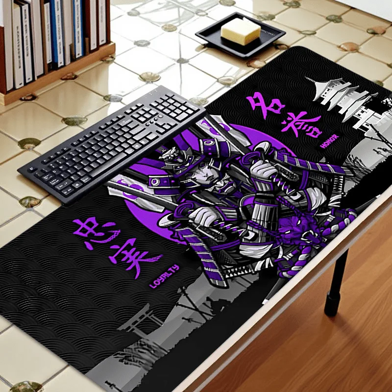 

Японские самурайские фиолетовые и черные игровые коврики для мыши, коврик для компьютерной клавиатуры, противоскользящие из натуральной резины, подходят для работы и домашнего офиса