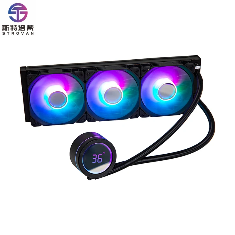 RGB AIO PC Water Cooling Radiator with LED Lighting 25mm Air Cooler Fan for Computer Use