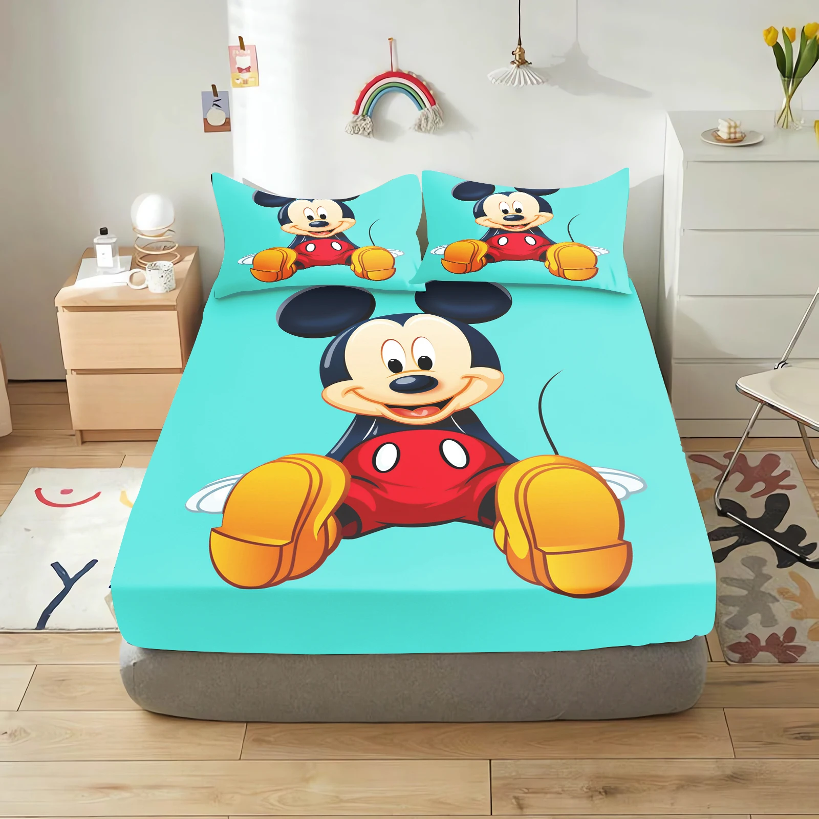 Mickey Mouse Fitted Sheet for Children, Minnie Girl, Polyester Coverage Sheets, Cartoon Elastic Cover, Digital Printing Bedding