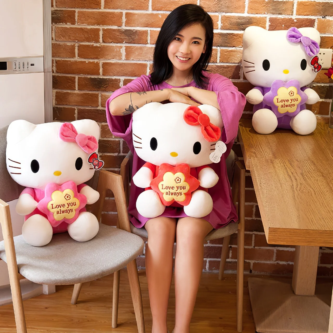 การ์ตูน Sanrio Hello Kitty ตุ๊กตาหนานุ่มน่ารักดอกไม้ KT แมวนุ่มตุ๊กตายัดไส้นางฟ้าขนาดใหญ่หมอนของขวัญวันเกิด