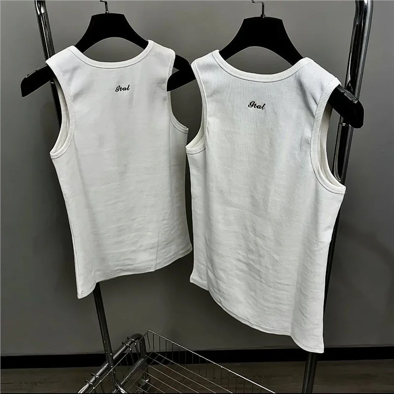 American Style Casual Embroidered Letter Sleeveless Vest for Men Sport Base Layer Top Wearable Summer Season Micro Stretch