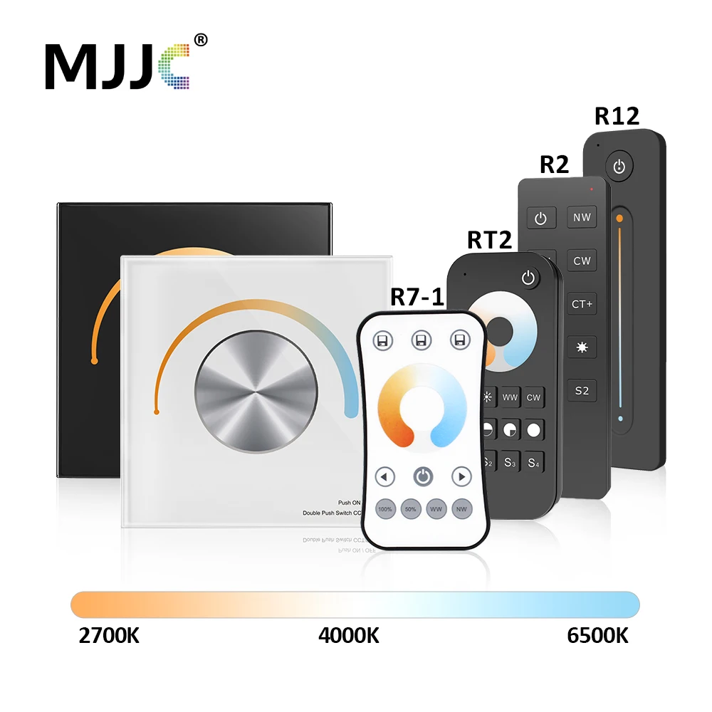 

DC 12-24V CCT LED Controller Rotary Touch Glass Panel Color Temperature Controler Dim for SMD 2835 5050 COB LED Strip Light T2-K