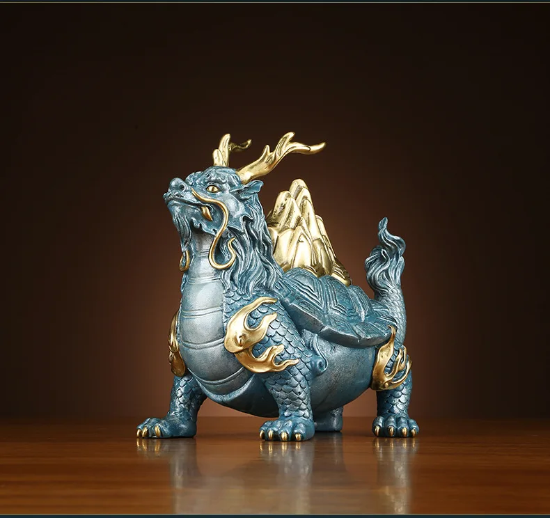 Creative Copper Gold Mountain Dragon Turtle Statue Crafts Home Entrance Living Room Desktop Bookshelf Decoration Opening Gifts