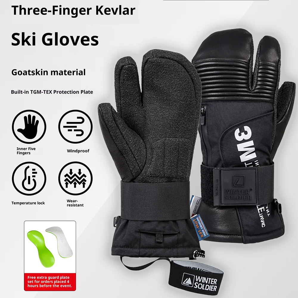 

Kevlar Professional Winter Thermal Gloves Five Finger Thicken -30degree Warm Waterproof Snowmobile Snow Heated Ski Gloves