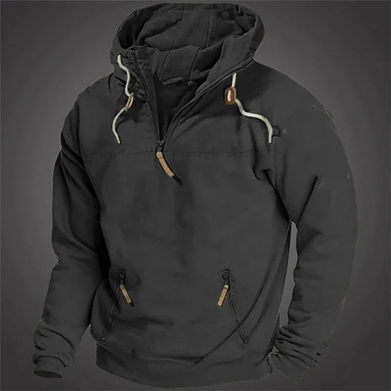 Pop Mens Winter Hooded Coats Mens Outdooor Jackets Full Zip Up Multi-Pockets Fishing Hiking Climbing Outerwear Causal Parka Tops