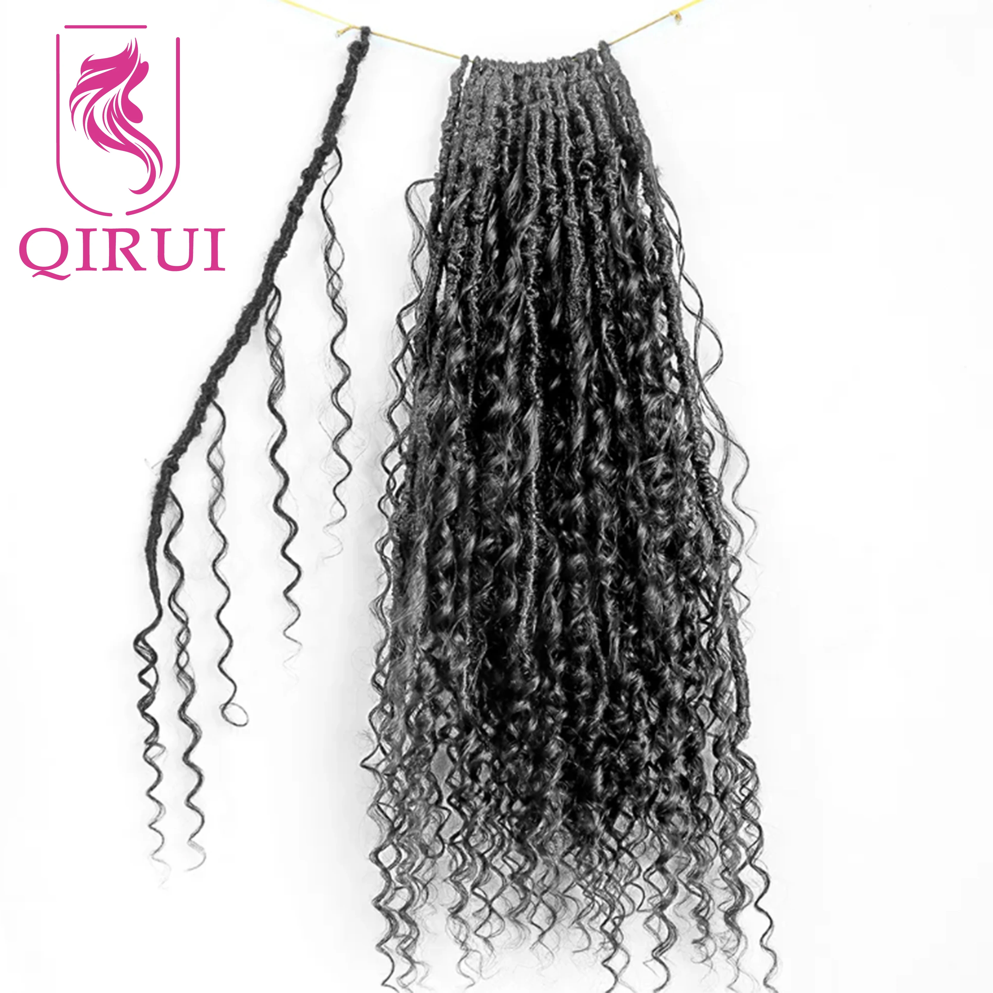 Crochê boho locs tranças pré-loop com extensões de cabelo humano encaracolado extremidades completas deusa macio locs caixa sem nós tranças cabelo