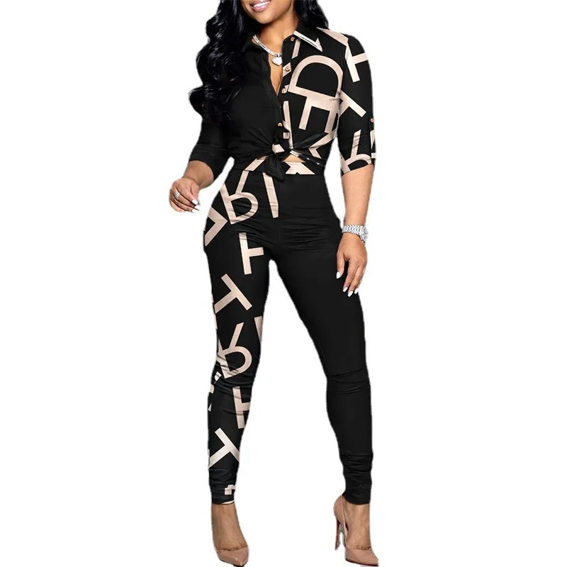 European Style Spring Summer Shirt Top And Long Pant Suit Casual Party 2 Two Pieces Tracksuit Outfits 2025