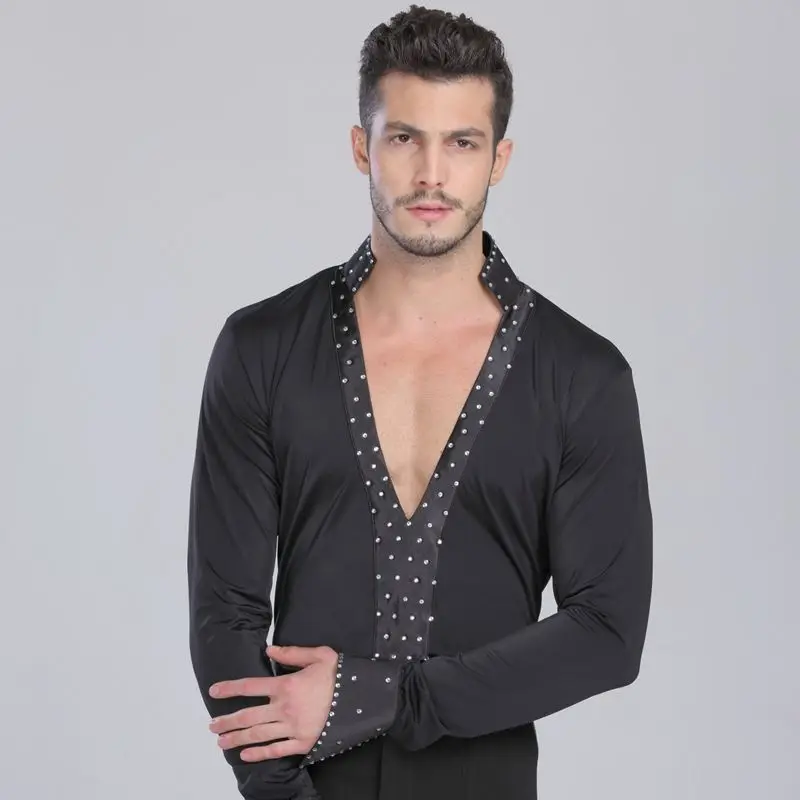 MEN Dance Waltz Ballroom Dance Long Shirt Garment Performance latin man shirts Garment Top Men Latin Dance Lace black Garment