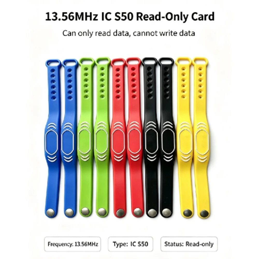 1Pcs 13.56MHz IC S50 Read‑Only RFID NFC Wristband,Waterproof Adjustable Silicone Access Control Card Key Fob