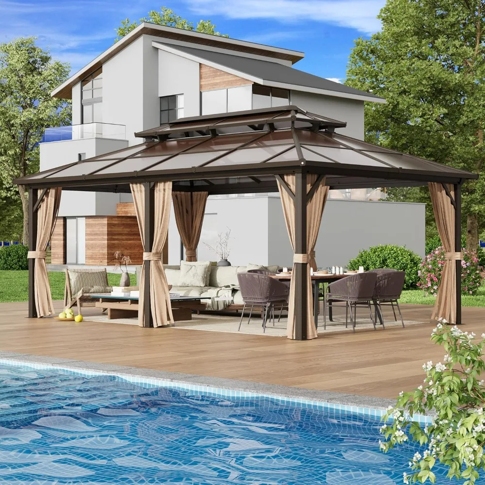 

12' x 20' Gazebo Polycarbonate Double Roof Canopy with Aluminum Frame, Outdoor Permanent Metal Pavilion, Customized