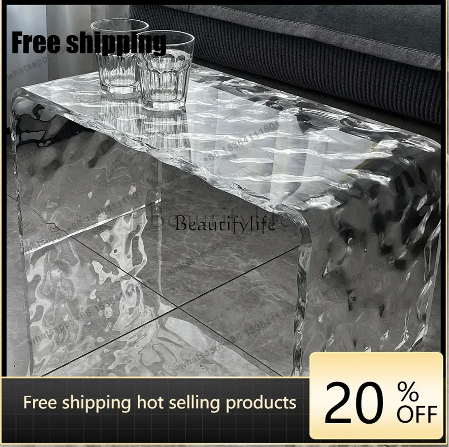 Factory Direct Modern light luxury simple acrylic water ripple sofa small edge coffee table transparent