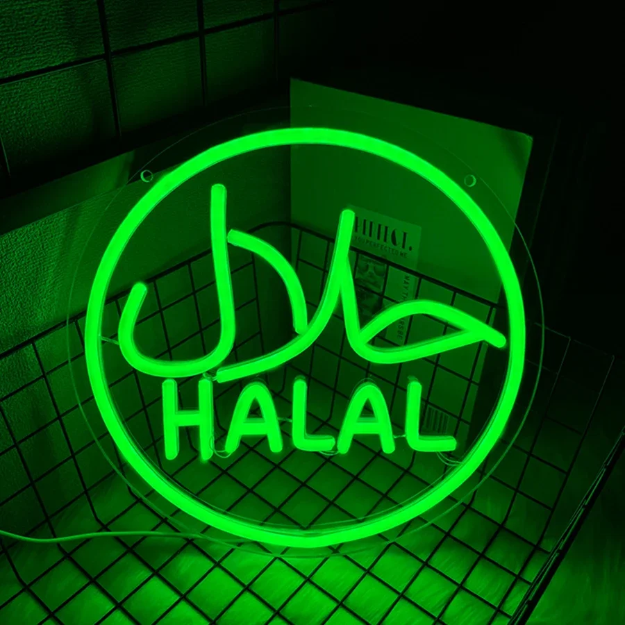 Letrero de neón Halal para decoración de pared, luz de neón Led para aperitivos de pollo y carne, puerta colgante de Alal, restaurantes, tienda, Bar, cocina, fiesta