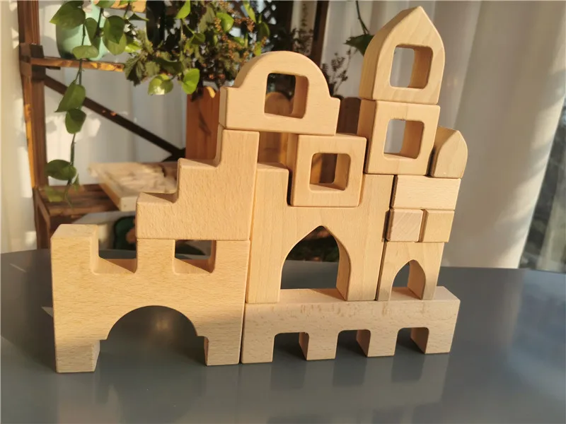 Houten bouwstenen set stapelen kasteelspeelgoed met transparante blokjes regenbooghout bomen dieren giraffe voor kinderen