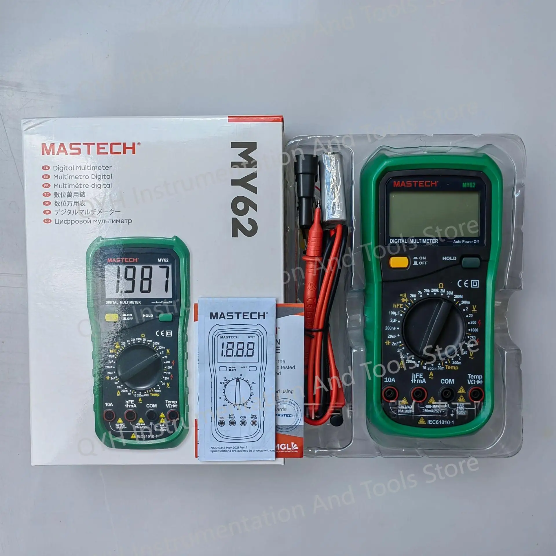 MASTECH MY62 Handheld Digital Multimeter DMM W/Temperature Capacitance & HFE Testers Meters Manual Ranging Multimeter Data Hold
