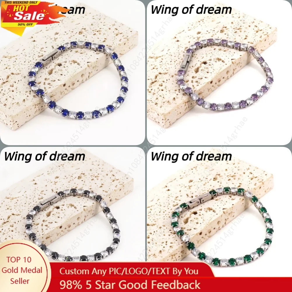 

925 Sterling Silver Jewelry 16cm-21cm Tennis Bracelet 4mm Colored Zircon Anniversary Gift Women's Sterling Silver Bracelet