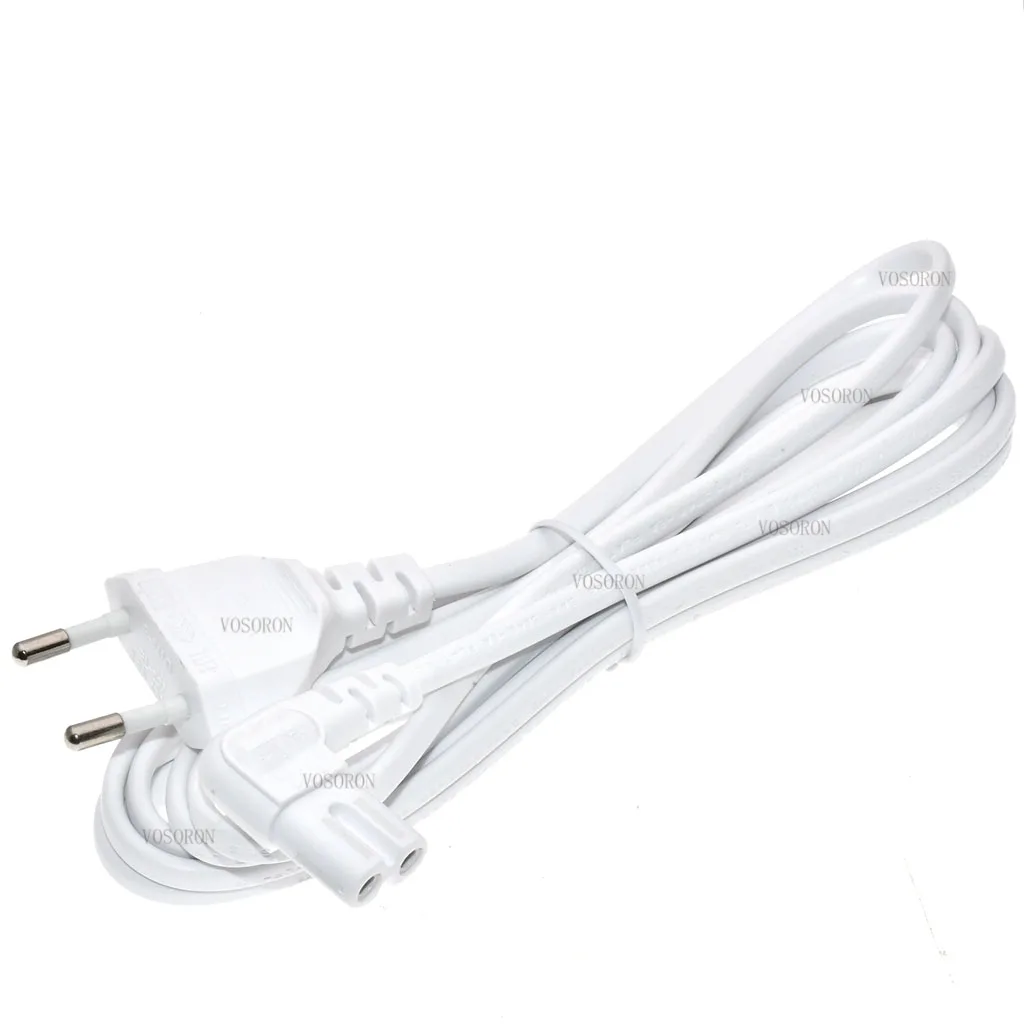 White EU Euporean 2 Prong Plug to IEC320 C7 Figure 8 Angle Adapter Power Extension Cable Cord for Samsung Philips Sony LED TV