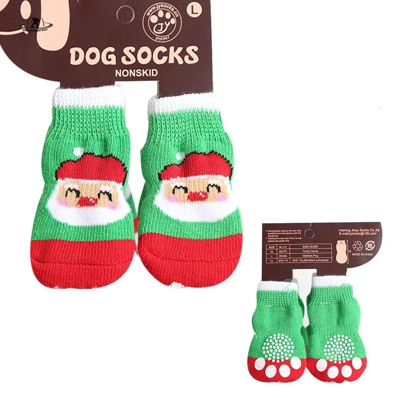 Winter Warm Dog Socks 4pcs Christmas Pets Shoes Non-slip Knitted Doggy Kittens Boots for Small Dogs Chihuahua Teddy Products