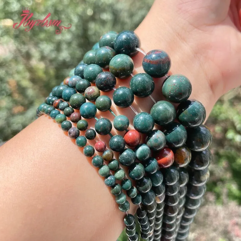 Round Smooth Bloodstone  Heliotrope Natural Stone Beads 15 inches for DIY Accessories Charms Necklace Bracelets Jewelry Making