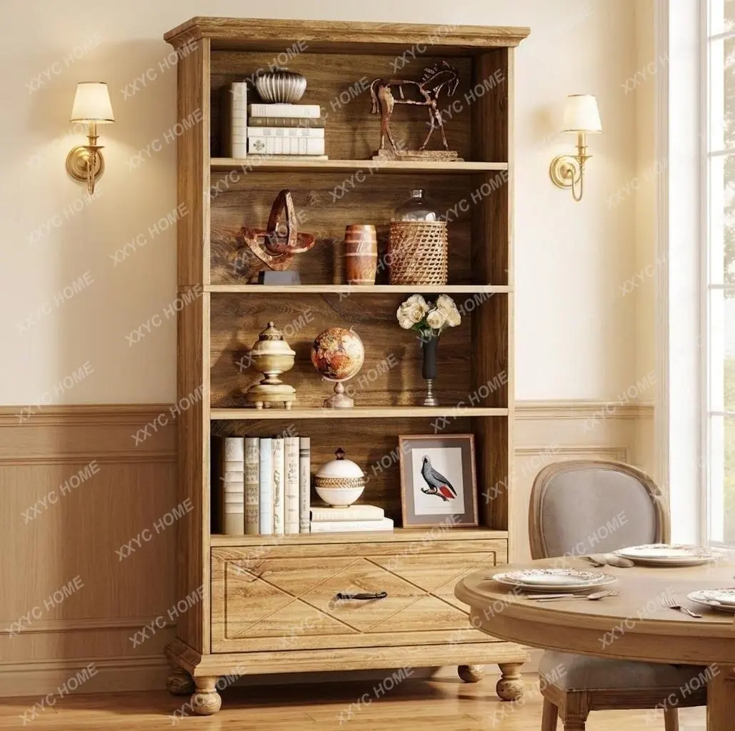 Children Study Solid Wood Bookcase Display Cabinet  Vintage Distressed Book Storage Shelf