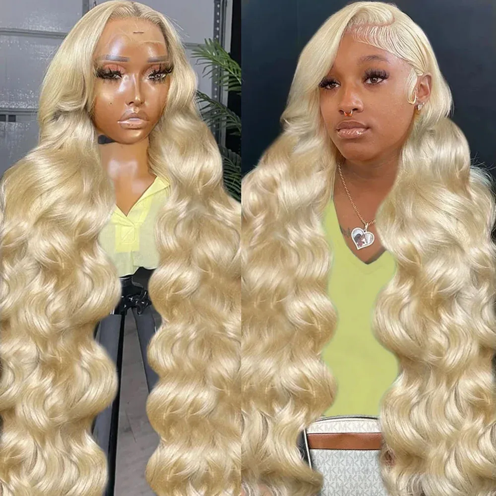 30 36 Inch 613 Honey Blonde Color 13x6 HD Transparent Lace Frontal Body Wave Human Hair Wig 250 Density 13x4 Front Wig For Women