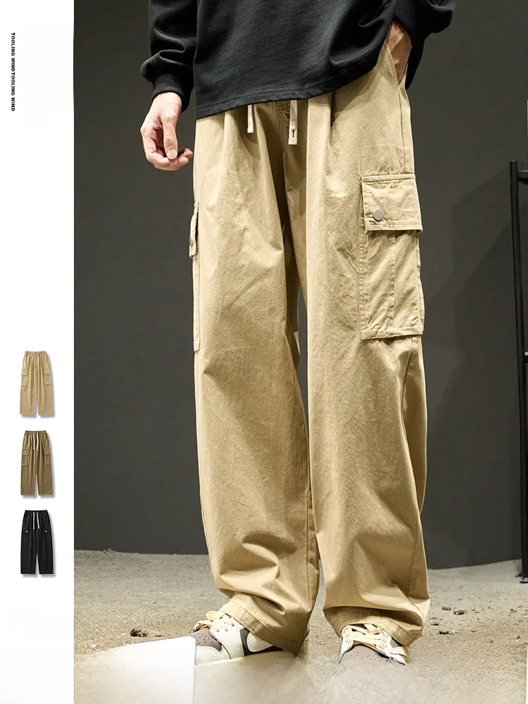 

Повседневная мужская рабочая одежда, брюки, весенне-осенние свободные брюки с несколькими карманами, модные прямые хлопковые брюки-карго, модные молодежные брюки