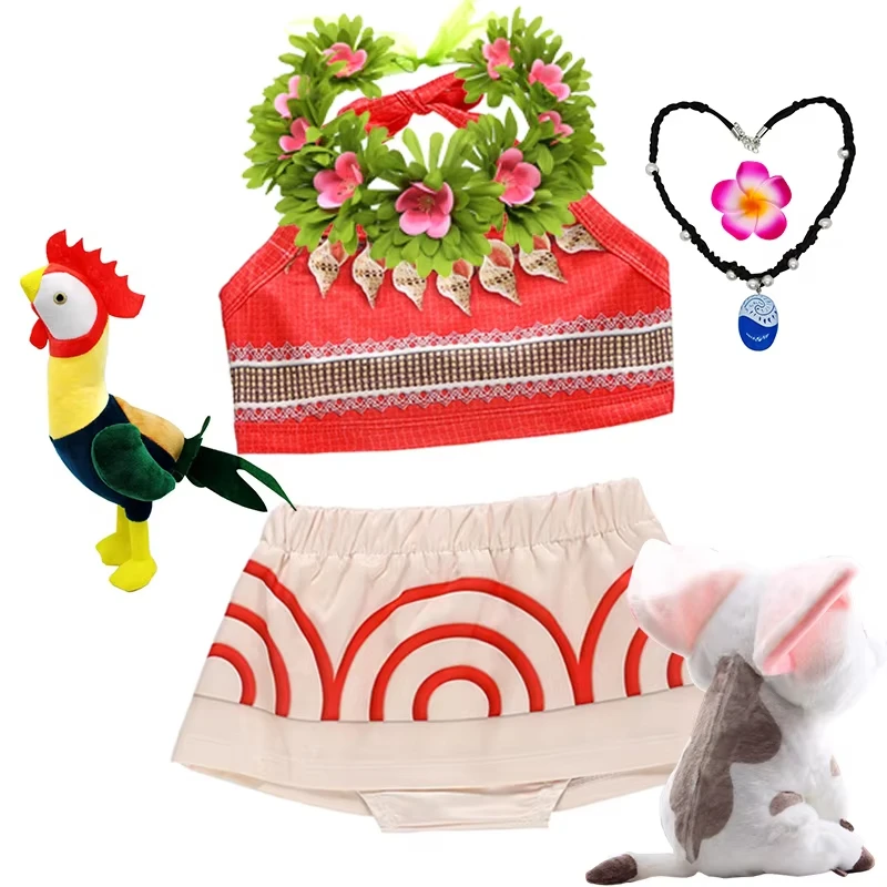Halloween Girls Little Moana Dress for Girl Beach Summer Thin Two Piece Outfit Carnival Costumes Party Princess Dress