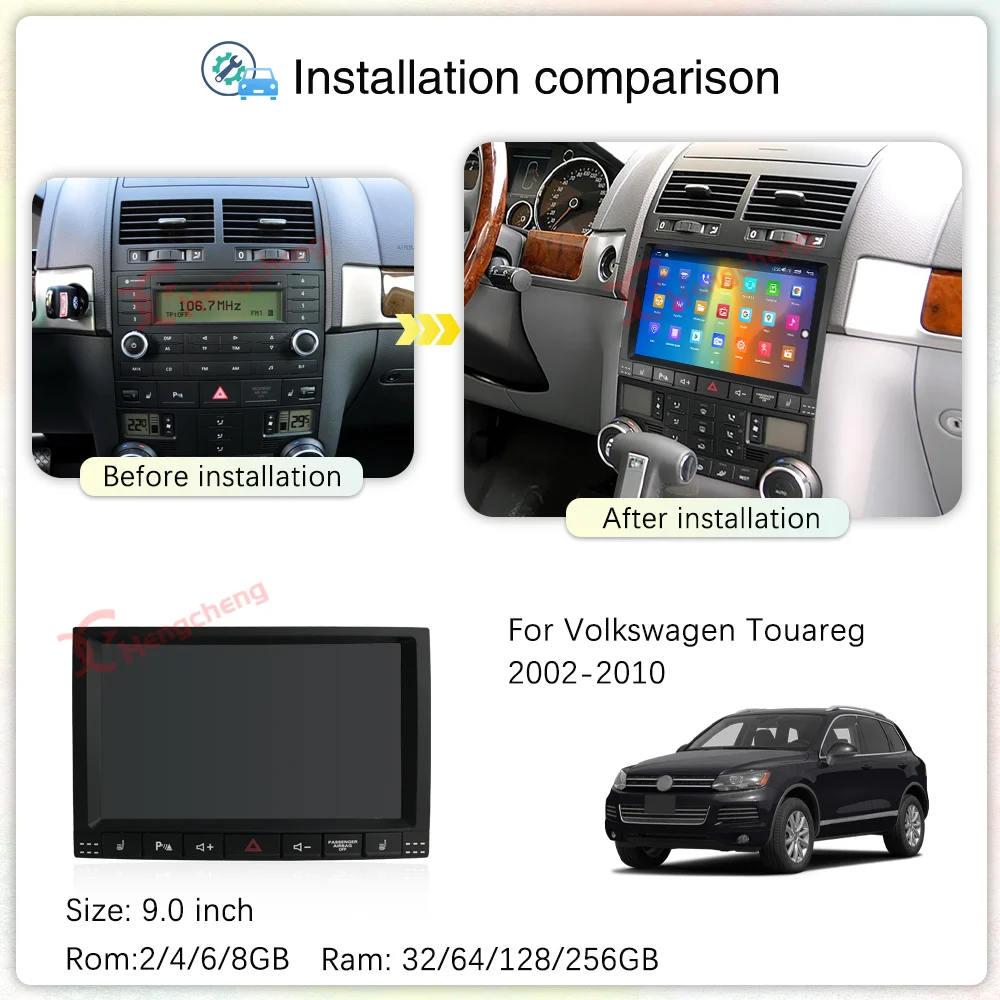 9.0inch For Volkswagen Touareg GP 2002-2010 Car Multimedia Video Player GPS Navigation Radio Android13 Carplay Auto 4G 360Camera