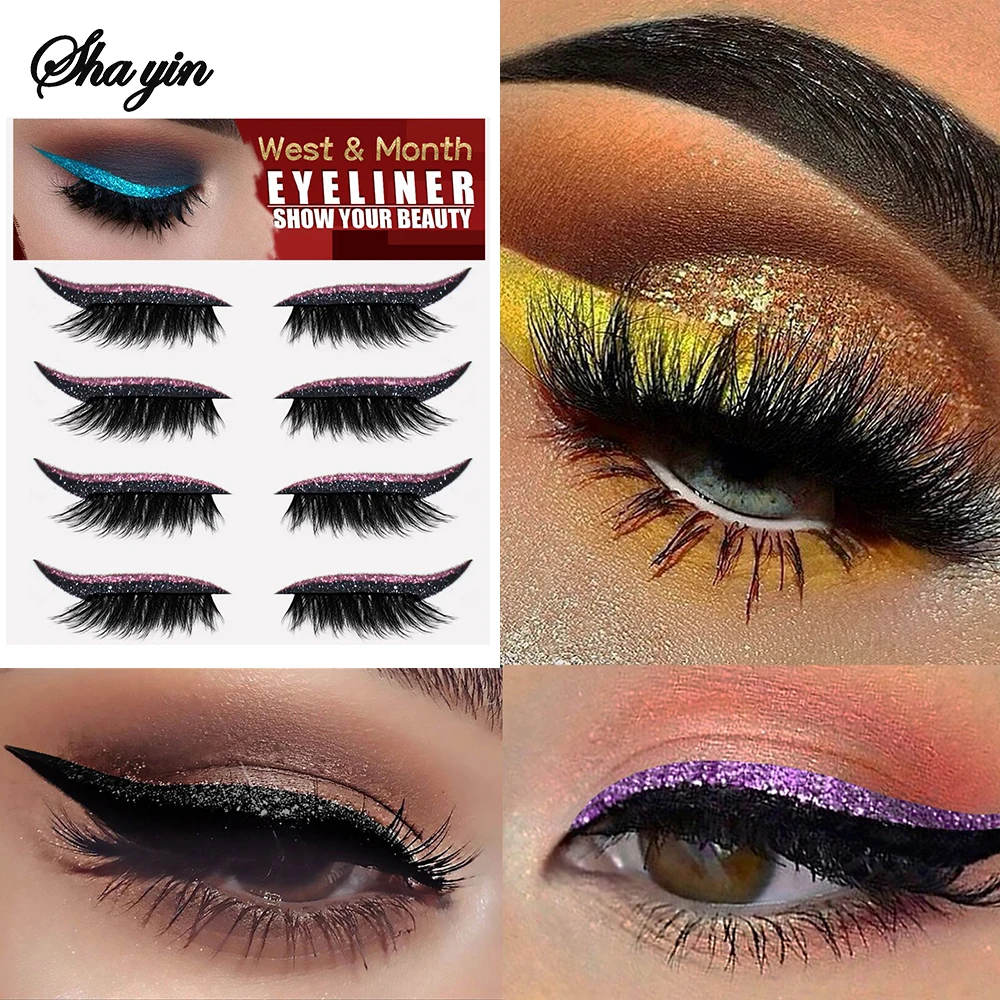 Cuatro pares de pasta delineadora de pestañas autoadhesiva brillante, tira de gel europea y americana, pestañas postizas rizadas, maquillaje de ojos