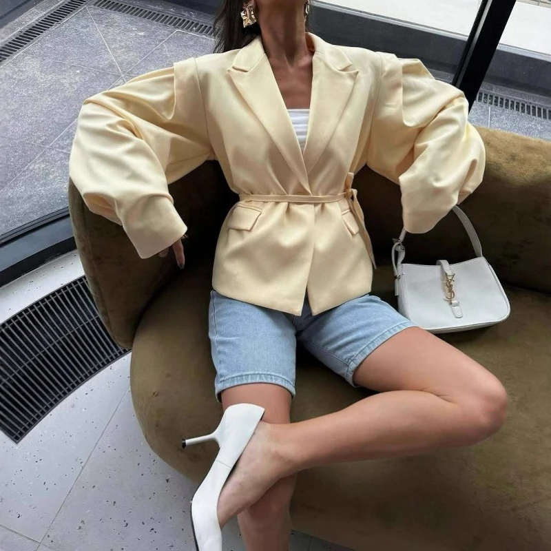 2025 Winter New Temperament Commuter V-Neck Lace-up Jacket Solid Color Blazer Jacket Women