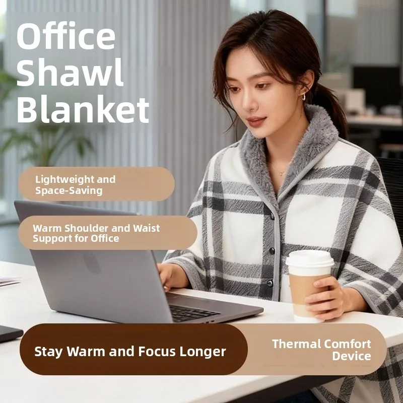 Thickened Multi-Functional Blanket Shoulder Wrap with Button Warm Winter Office Nap Double-Sided Fluffy Blanket Shawl
