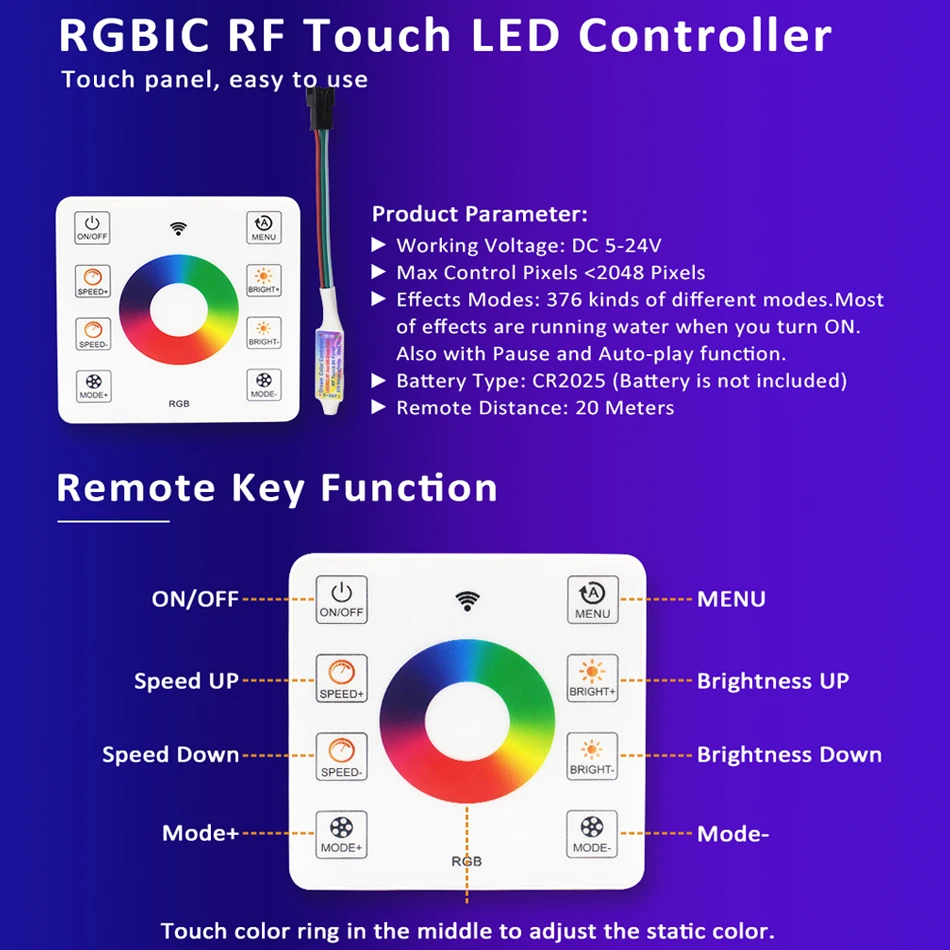 8Keys Touch Panel LED controller For DC5-24V WS2812B WS2811 Single Color CCT RGB Running Water Flowing Horse Race LED Strip