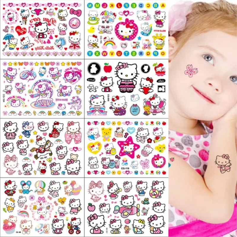 Pegatinas de tatuaje de Hello kitty para niños y niñas, calcomanías de dibujos animados de Sanrio al azar, 2 piezas, impermeables, regalo de