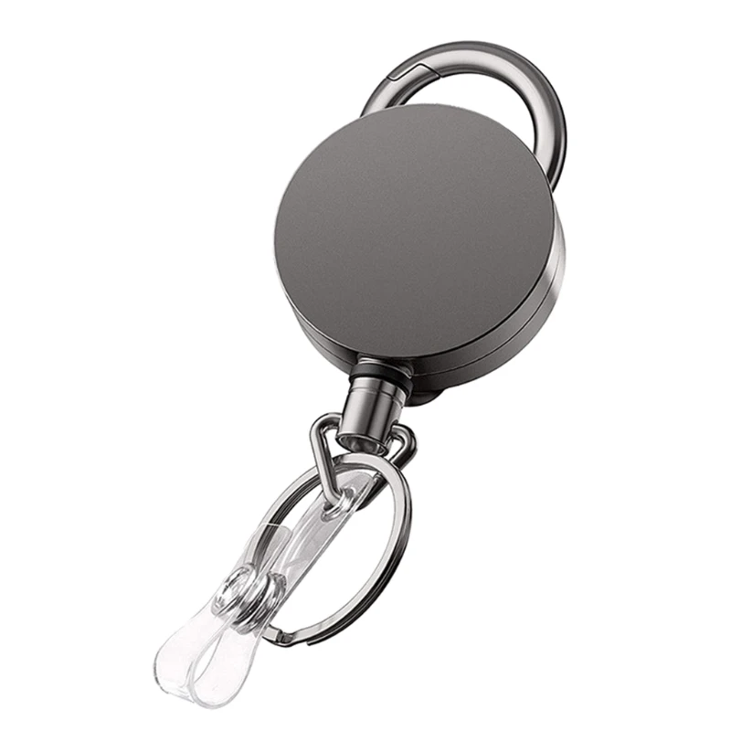 Retractable Badge Holder Heavy Duty Badge Reel Holder with Keychain Ring Clip for ID Card Carabiner for Key Card Work