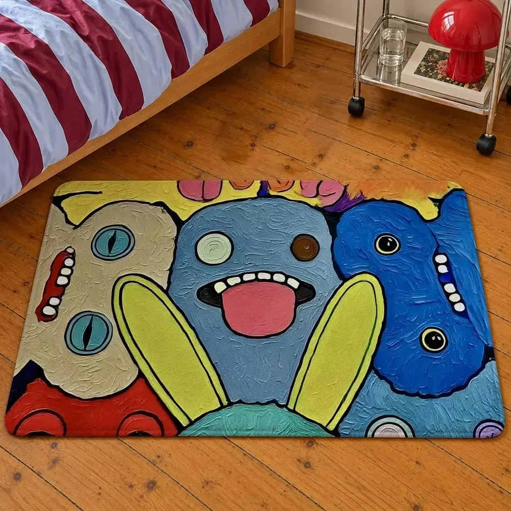 Floor Mat Soft Flannel Hole Entrance Doormat Teeth Fuggler Non-Slip Washable Rug Character Bedroom Kitchen BUTT-on Home Decor