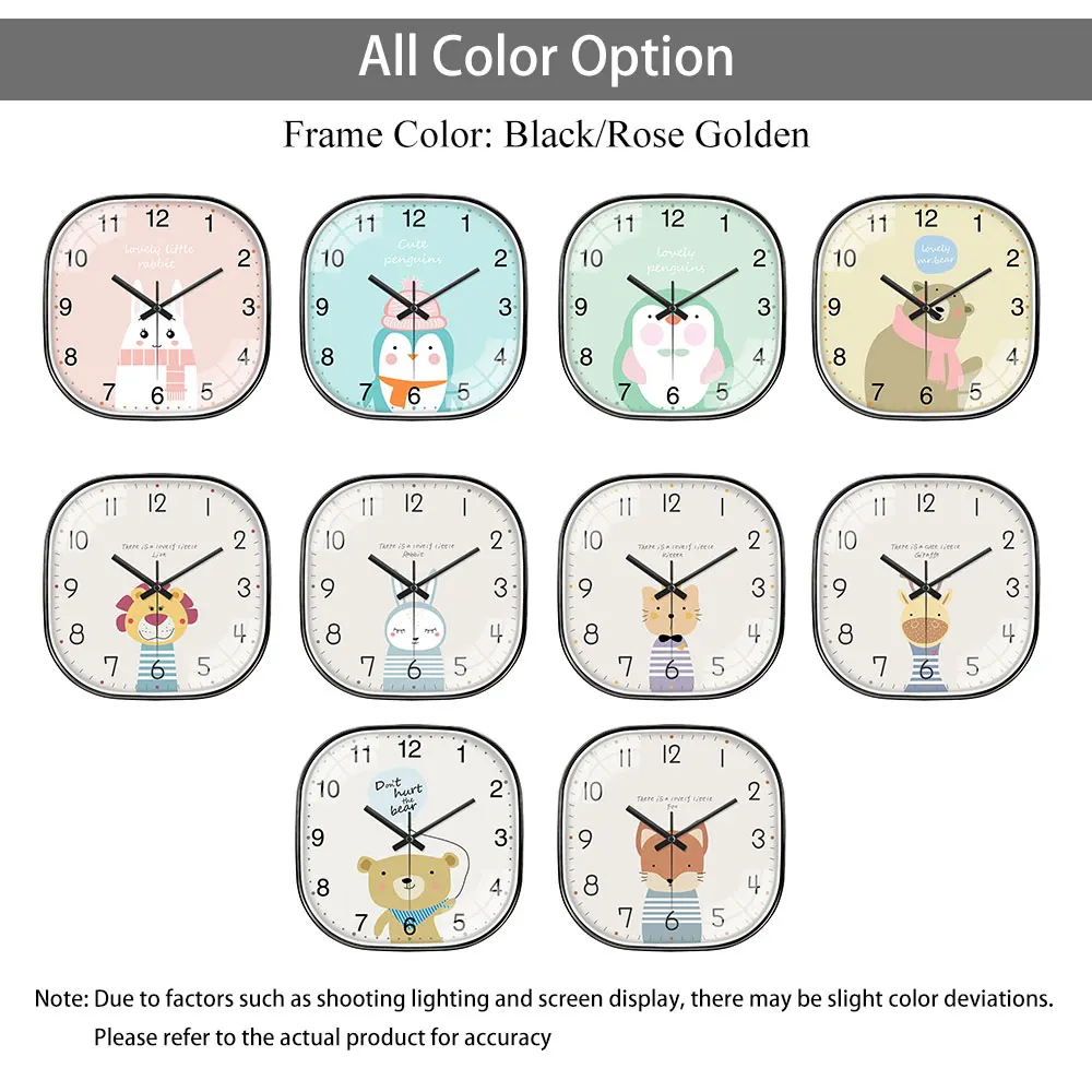 Cute Bear Decor Wall Clock Square Design Adorable Cartoon Art Silent Movement Decor For Lliving Room Bedroom Playroom