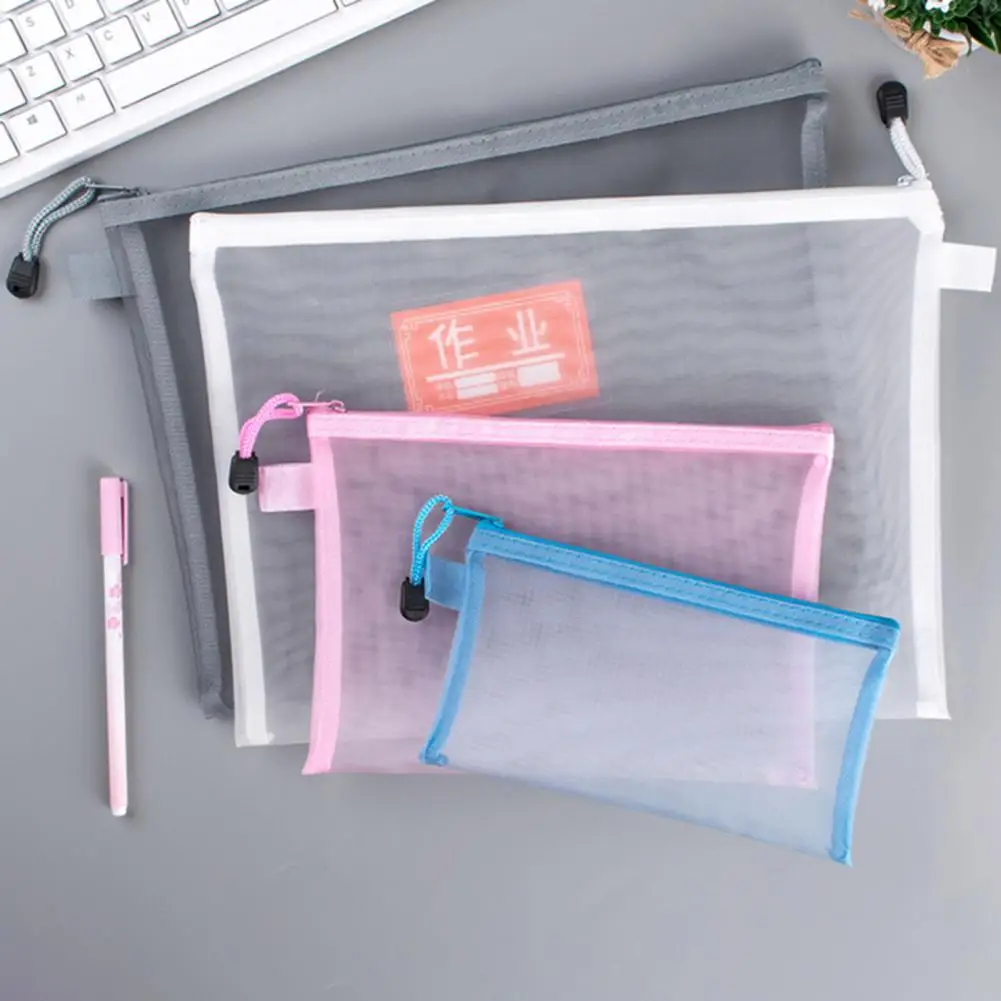 File Holder with Zipper Large Capacity Transparent Organizing Bag A4 Document File Container Office Supplies