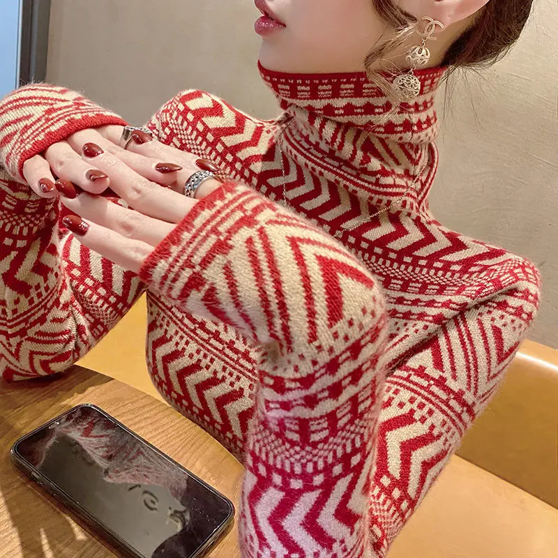 Clothes for Women Autumn Winter Stylish Turtleneck Long Sleeve Knitted Sweater Female Elegant Slim All Match Basic Pullover Tops