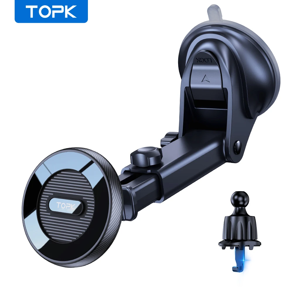 TOPK Dudukan Ponsel Magnetik untuk Mobil dengan Magsafe 360 ° Dudukan Rotasi dengan Suction Cup untuk Ventilasi Udara & Dashboard Kaca Depan untuk Semua Ponsel