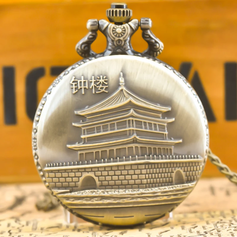 خمر البرونزية Steampunk الجذب الصيني منحوتة ساعة جيب كوارتز قلادة قلادة ساعة سلسلة الرجال سلسلة نسائية هدية